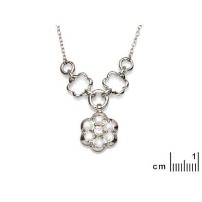 Collier fleur avec opale blanche ronde d'Australie, argent rhodié 925, 41+4 cm