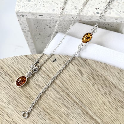 천연 코냑 타원 발트 호박 목걸이, 925 실버, 41+4 cm