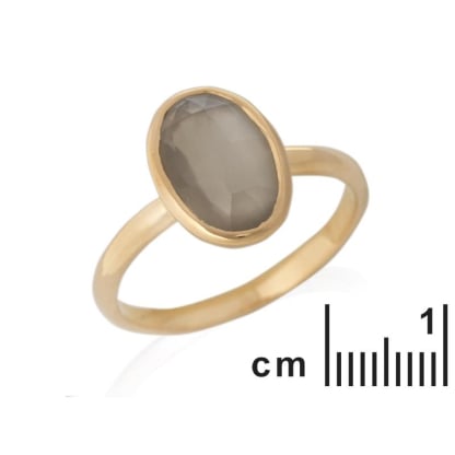 Natural oval white moonstone ring, gold-plated 925 silver, 12x8 mm