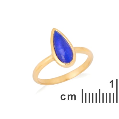 Natural drop blue Afghan lapis lazuli ring, gold-plated 925 silver, 5x12 mm