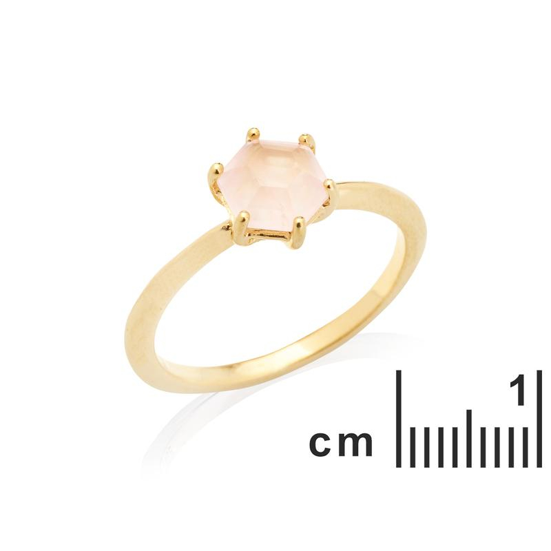 Anello in quarzo rosa esagono naturale, in argento dorato 925, 6 mm — foto 2