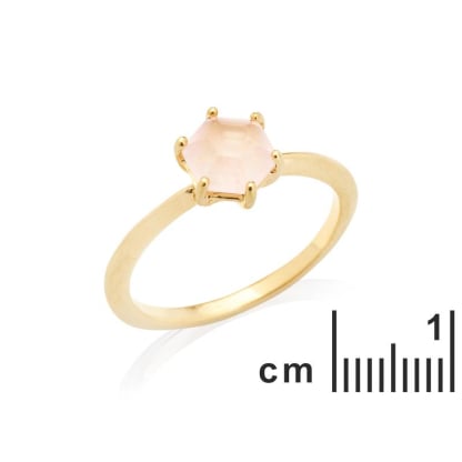 Anel de quartzo rosa hexágono natural, em prata dourada 925, 6 mm
