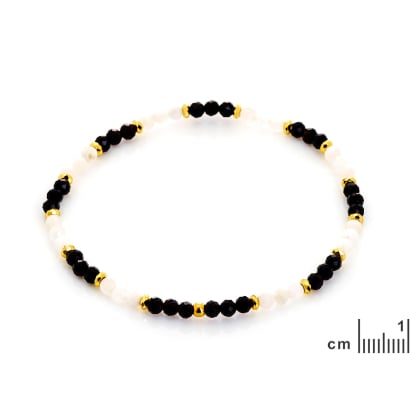 Bracelet avec onyx multicolore irrégulier, acier inoxydable doré PVD, 18 cm