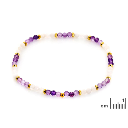 Amethystarmband mehrfarbig unregelmäßig natur, Edelstahl PVD-vergoldet, 18 cm