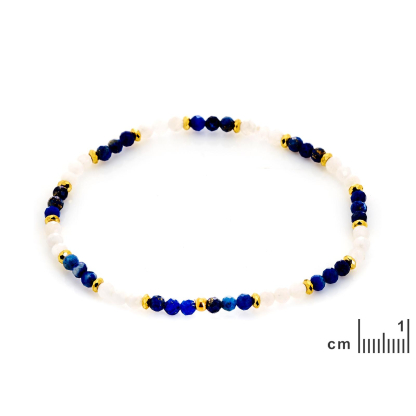 Bracelet avec lapis lazuli multicolore, acier inoxydable doré PVD, 18 cm
