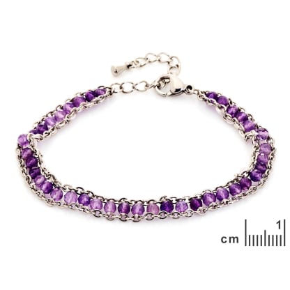 Bracelet avec améthyste violette irrégulière, acier inoxydable, 15,5+3,5 cm