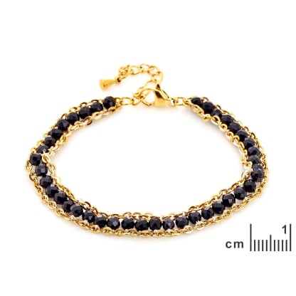 Pulsera de ónix negro irregular, acero inoxidable dorado PVD, 15,5+3,5 cm