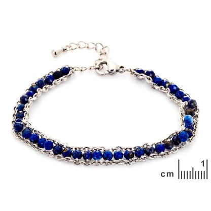 Lapislazuliarmband blau unregelmäßig natur, Edelstahl, 15,5+3,5 cm