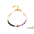 Bracelet avec multipierres multicolore, acier inoxydable doré PVD, 15,5+3,5 cm