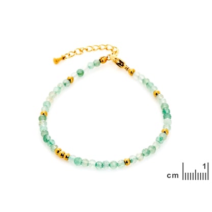Bracelet avec aventurine verte, acier inoxydable doré PVD, 15,5+3,5 cm