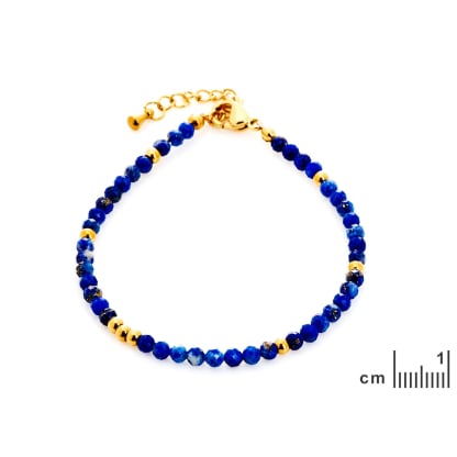 Bracelet avec lapis lazuli bleu, acier inoxydable doré PVD, 15,5+3,5 cm