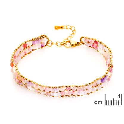 Bracciale in tormalina multicolore, acciaio inossidabile dorato PVD, 15,5+3,5 cm