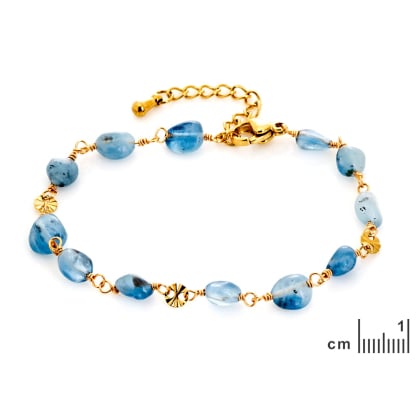Bracelet avec topaze bleue irrégulière, acier inoxydable doré PVD, 15,5+3,5 cm