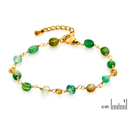Bracelet avec agate verte irrégulière, acier inoxydable doré PVD, 15,5+3,5 cm