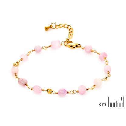 Bracelet avec lepidolite violette, acier inoxydable doré PVD, 15,5+3,5 cm