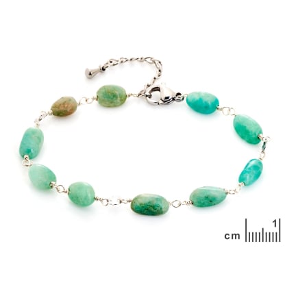 Bracelet avec amazonite bleue irrégulière, acier inoxydable, 15,5+3,5 cm