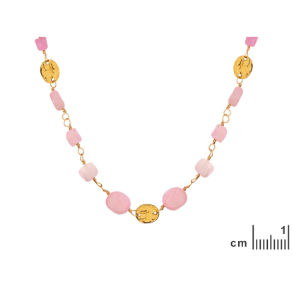Collar de lepidolita violeta irregular, acero inoxidable dorado PVD, 43,5+3,5 cm