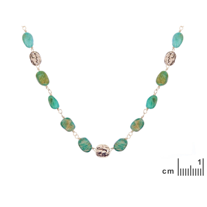 Collar de amazonita azul irregular natural, en acero inoxidable, 43,5+3,5 cm