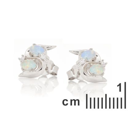 Cercei opal australian alb oval natural, argint rodiat 925, 5x3 mm