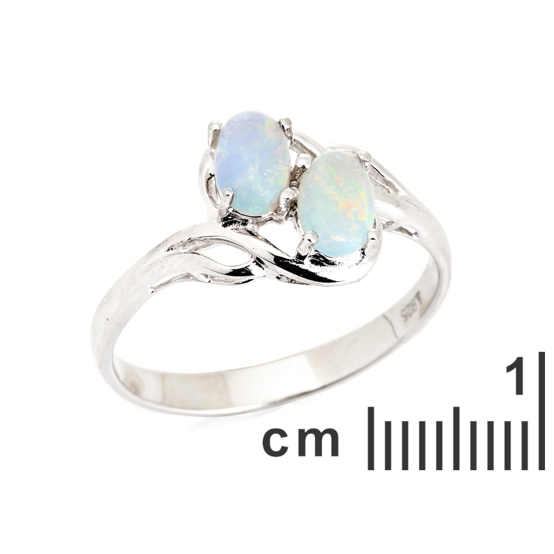 Anello in opale australiano bianco ovale naturale, argento rodiato 925, 6x4 mm — foto 2