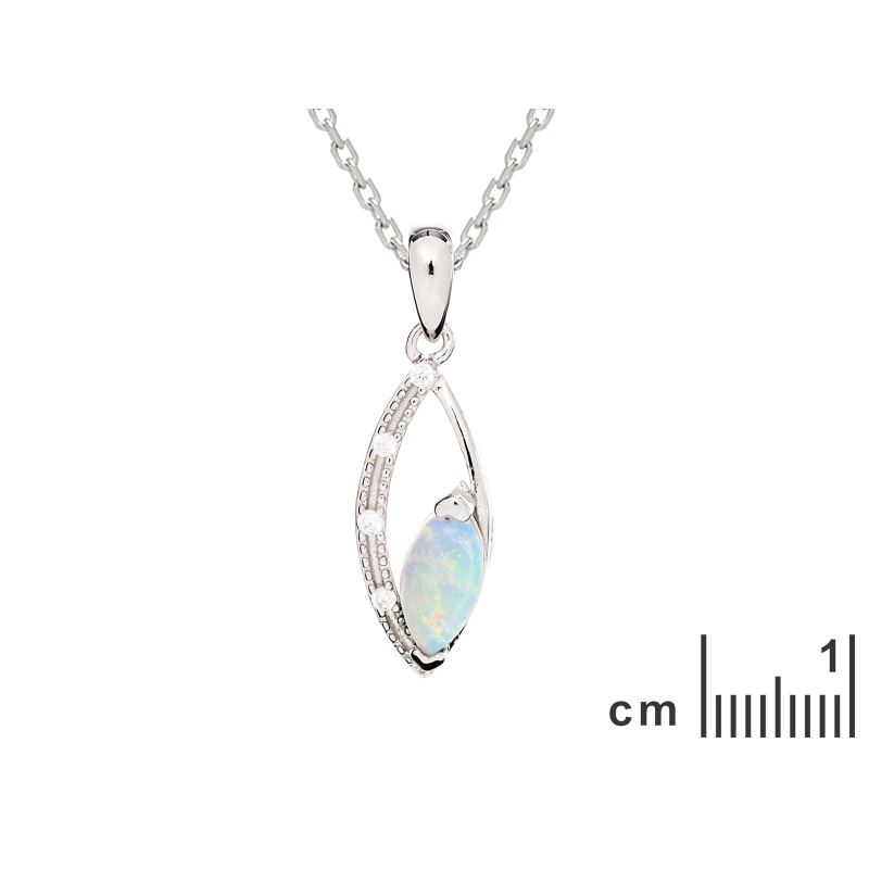 Ciondolo in opale australiano bianco marquise, argento rodiato 925, 8x4 mm — foto 2