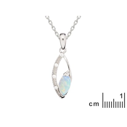 Pendente de opala australiana branca marquise natural, prata rodiada 925, 8x4 mm