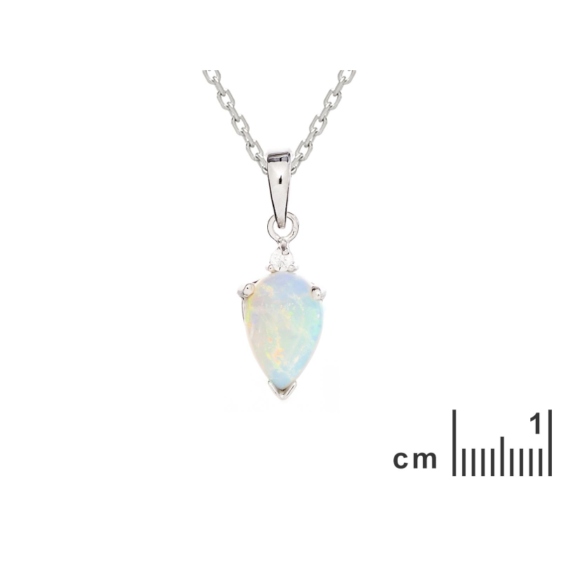 Ciondolo in opale australiano bianco goccia, argento rodiato 925, 9x6 mm — foto 2