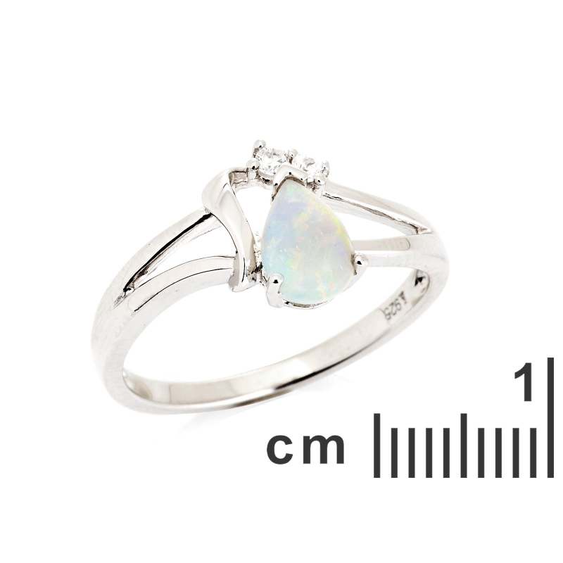 Anello in opale australiano bianco goccia naturale, argento rodiato 925, 7x5 mm — foto 2