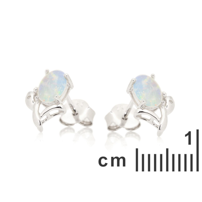 Cercei opal australian alb oval natural, argint rodiat 925, 7x5 mm