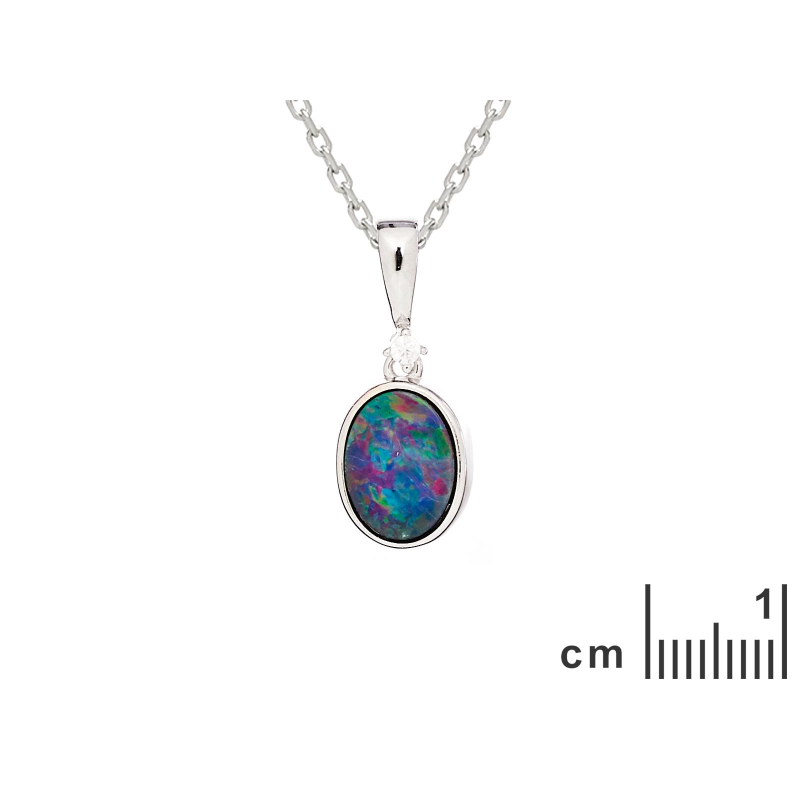 Ciondolo in opale doppietta australiano blu ovale, argento rodiato 925, 8x6 mm — foto 2