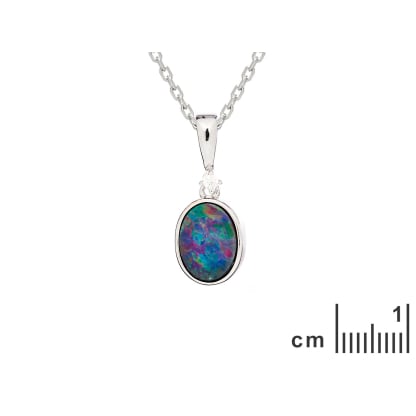 Pandantiv opal dublet australian albastru oval, argint rodiat 925, 8x6 mm