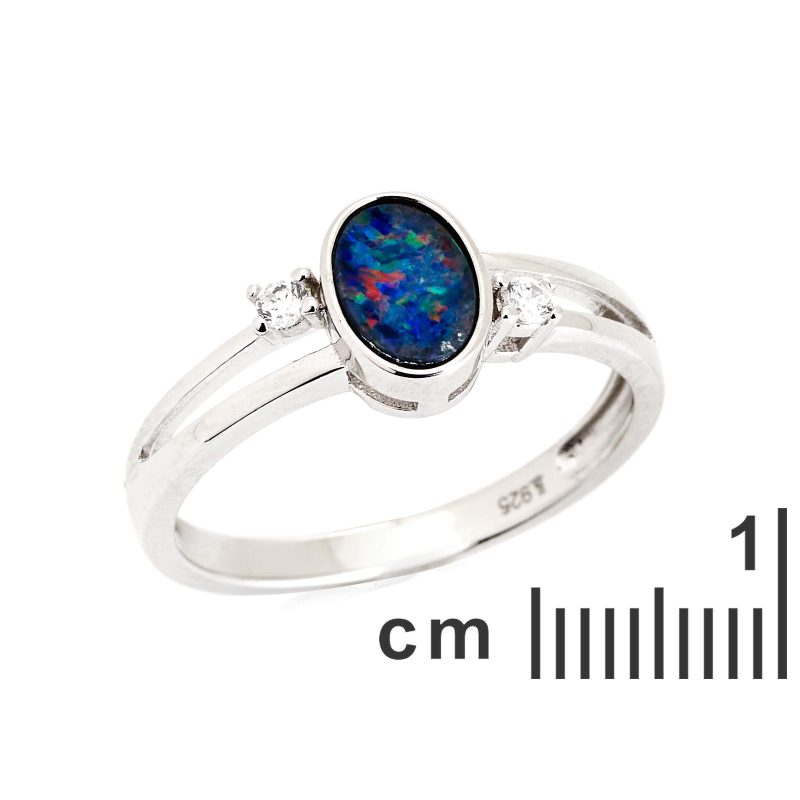 Anello in opale doppietta australiano blu ovale, in argento rodiato 925, 7x5 mm — foto 2