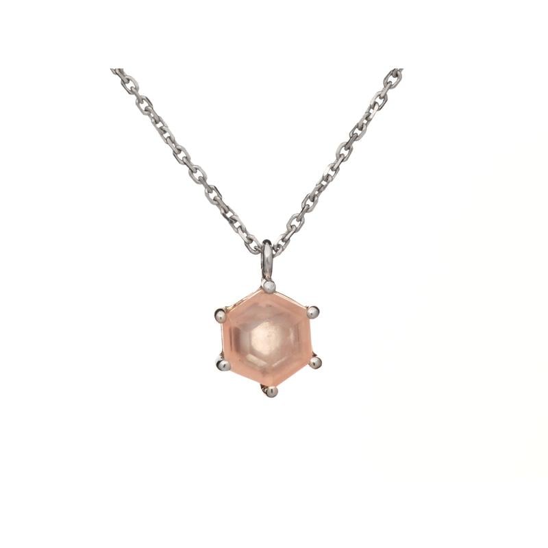 Collier avec quartz rose naturel, en argent rhodié 925, 42+3 cm