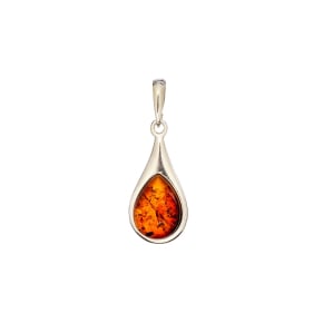 Baltische barnsteenhanger cognac druppel, gerhodineerd 925 zilver, 10x15 mm