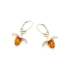 Boucles d'oreilles pendantes abeille avec ambre cognac, argent rhodié, 7x8 mm