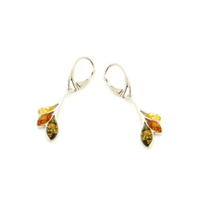 Brincos compridos de âmbar multicolor marquise, prata rodiada 925, 6x12 mm