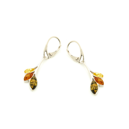 천연 멀티컬러 마퀴즈 발트 호박 드롭 귀걸이, 925 로듐 도금 실버, 6x12 mm