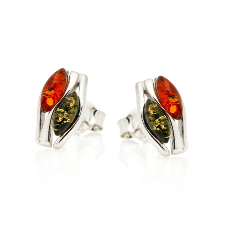 Cercei chihlimbar baltic multicolor marchiză natural, argint rodiat 925, 4x8 mm