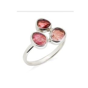 Bague avec tourmaline multicolore irrégulière naturelle, en argent rhodié 925