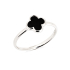 Natural clover black onyx ring, rhodium-plated 925 silver, 1x1 cm
