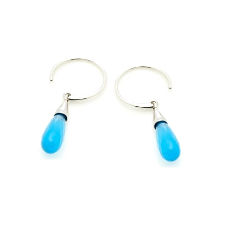 Chalcedonohrhänger Eiszapfen blau gefärbt, 925 Silber rhodiniert, 5x15 mm