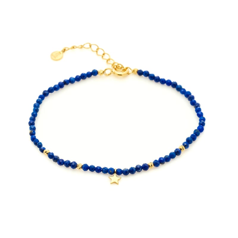 Bracelet avec lapis lazuli bleu irrégulier, argent doré 925, 15,5+3 cm