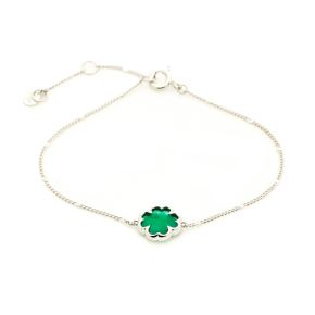 Pulsera trébol de ónix verde natural, en plata rodiada 925, 15,5+1,5+1,5 cm