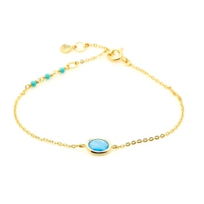 Chalcedonarmband blau oval gefärbt, 925 Silber vergoldet, 15,5+1,5+1,5 cm