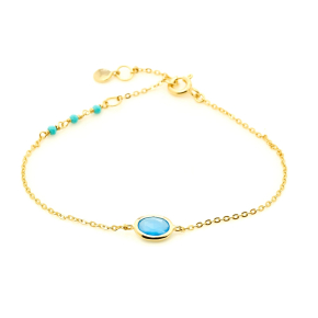 Pulsera de calcedonia azul ovalada teñida, en plata dorada 925, 15,5+1,5+1,5 cm