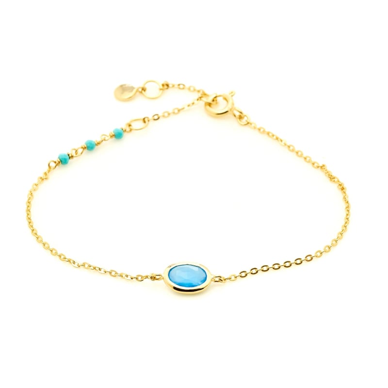 Chalcedonarmband blau oval gefärbt, 925 Silber vergoldet, 15,5+1,5+1,5 cm