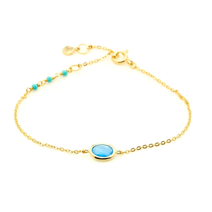 Bracelet avec calcédoine bleue ovale teintée, argent doré 925, 15,5+1,5+1,5 cm