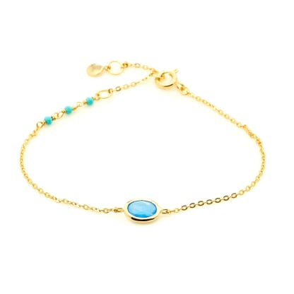 Chalcedonarmband blau oval gefärbt, 925 Silber vergoldet, 15,5+1,5+1,5 cm