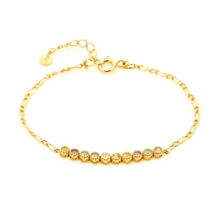Bracelet avec multipierres multicolore ronde naturelle, argent doré 925, 15+3 cm
