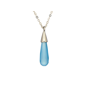 Chalcedonkette Eiszapfen grün Tropfen gefärbt, 925 Silber rhodiniert, 42+3 cm